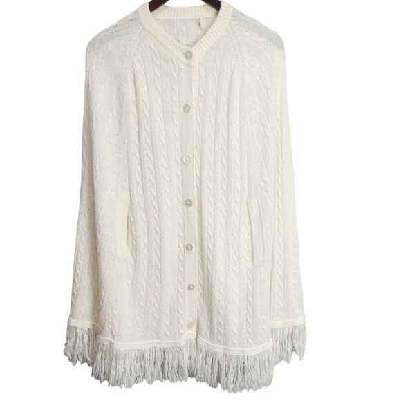 Vintage‎ 60’s chunky knit sweater cape poncho Light ivory - Picture 1 of 6